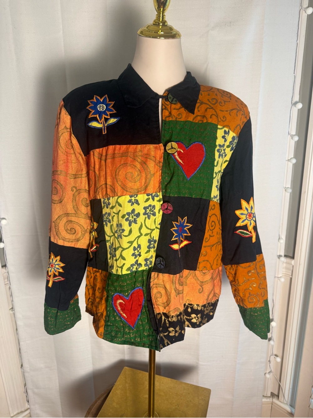 Vintage Allure XL Patchwork Embroidered Art Jacket Boho Made in India